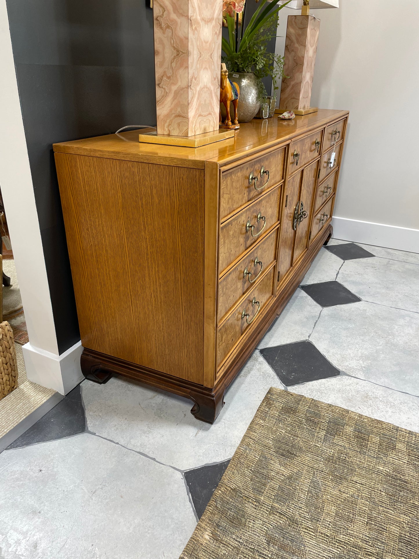 Asian Chinoiserie Burlwood Dresser by American of Martinsville