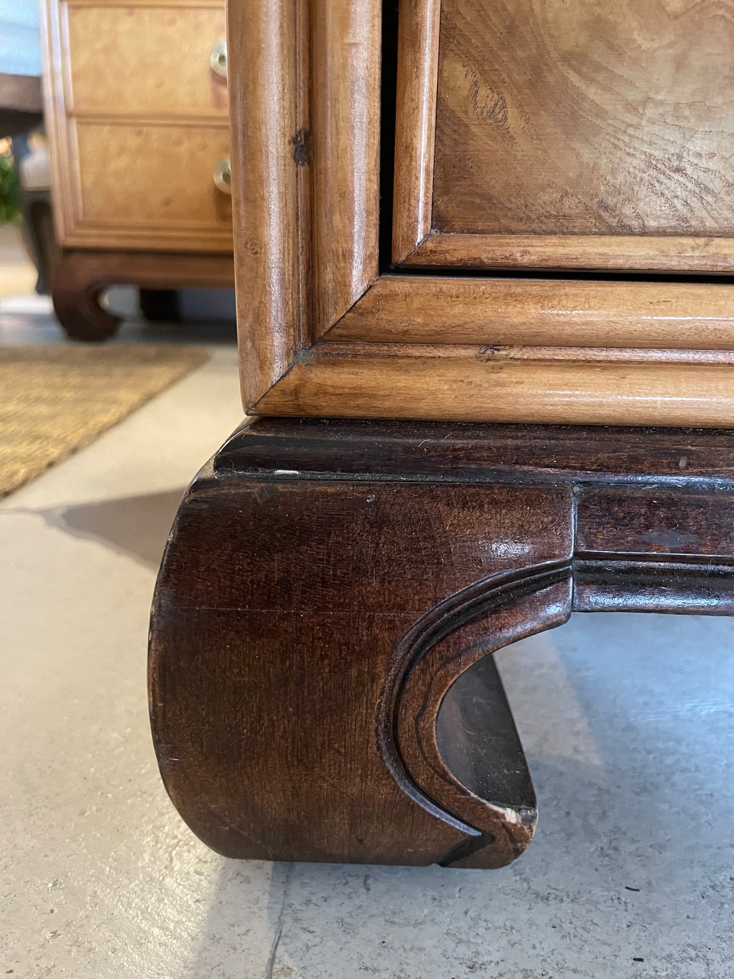 Asian Chinoiserie Burlwood side chest by American of Martinsville