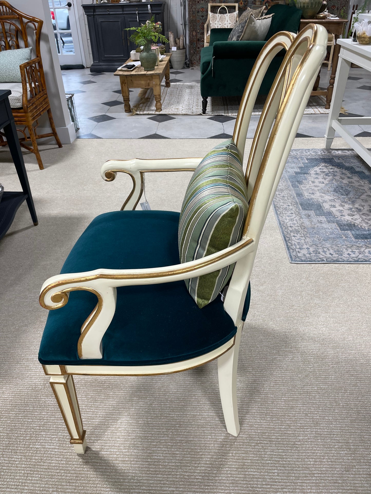 Peacock velvet arm chair