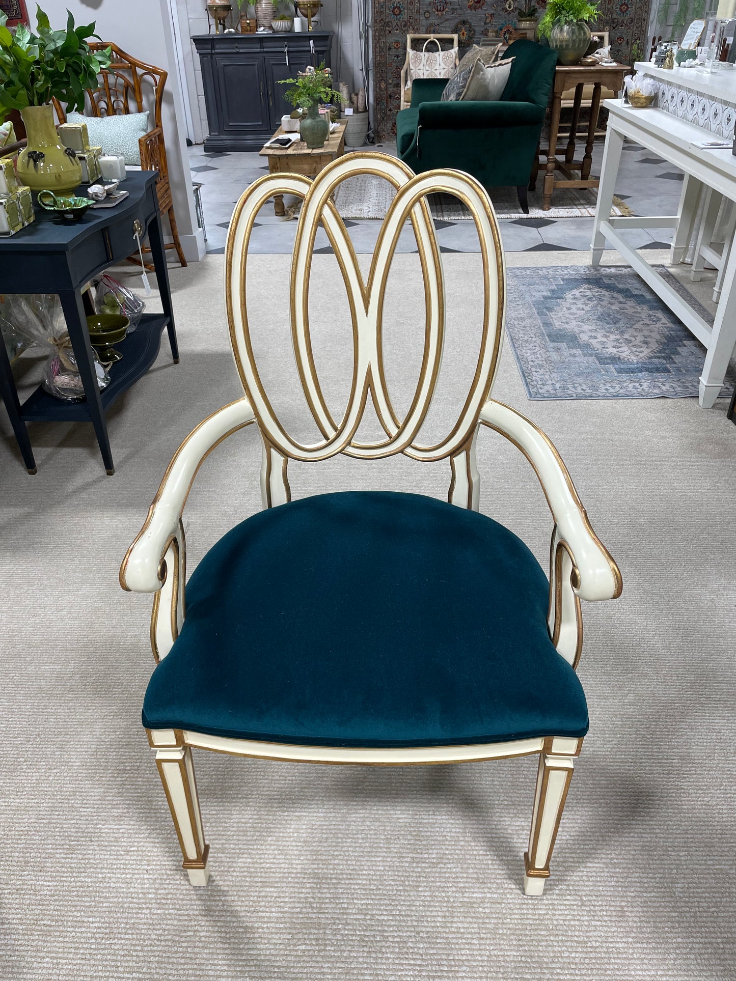 Peacock velvet arm chair