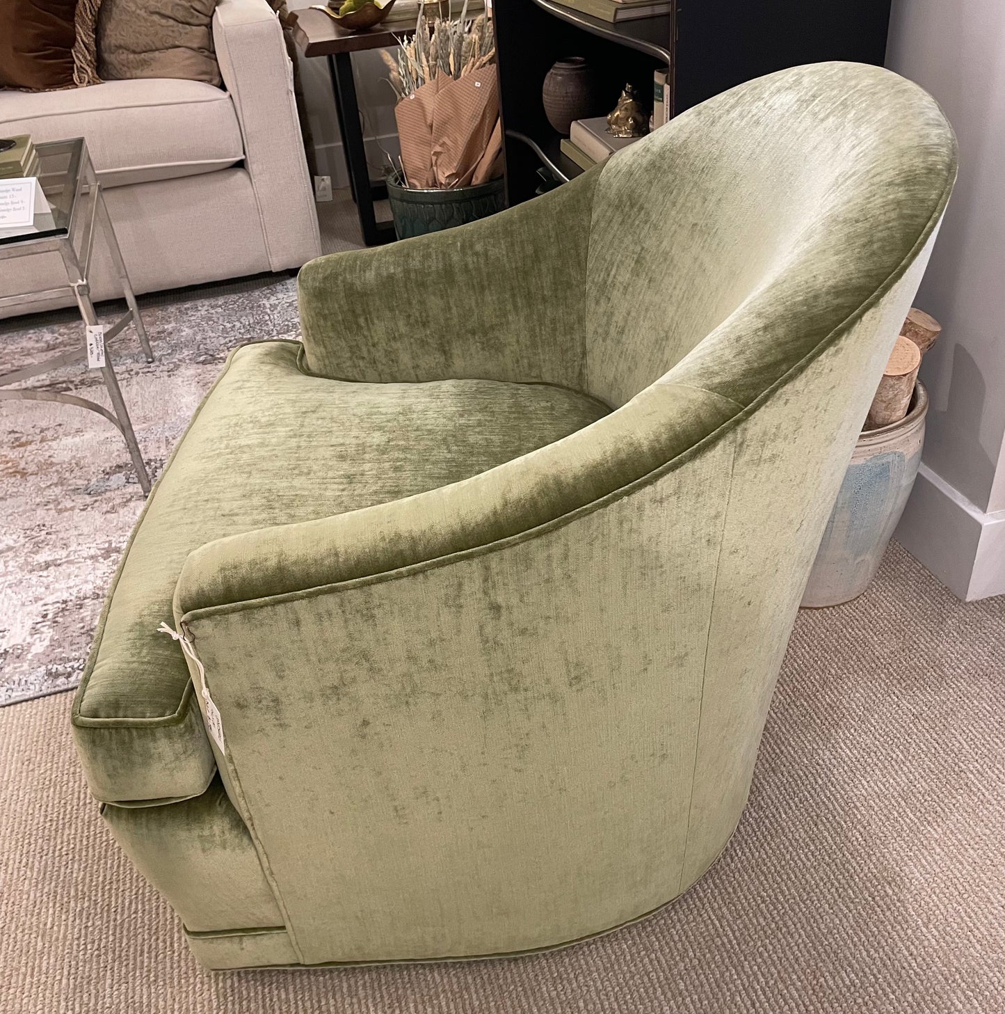 Pair Midcentury Green Velvet Swivel Chairs