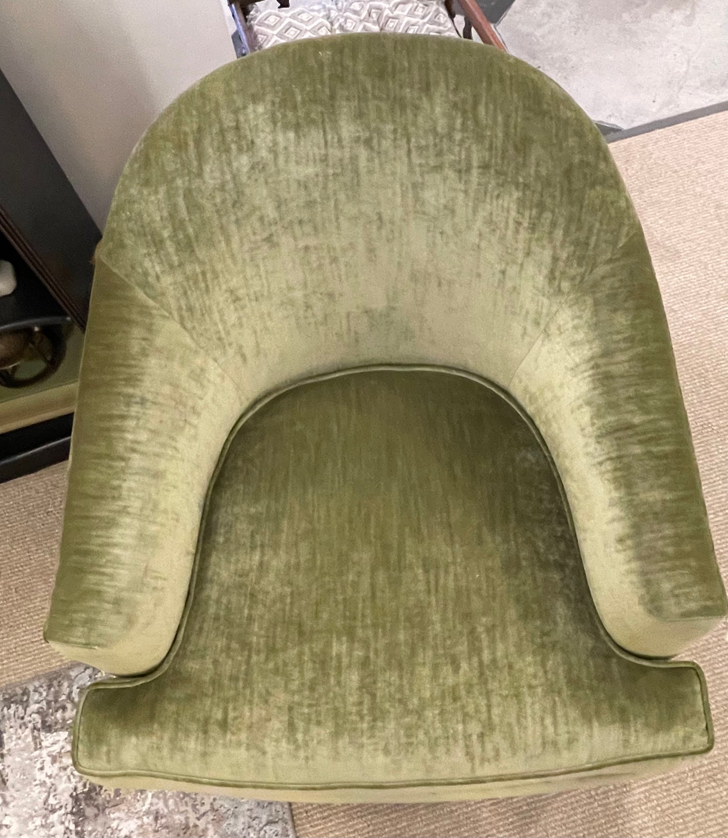 Pair Midcentury Green Velvet Swivel Chairs