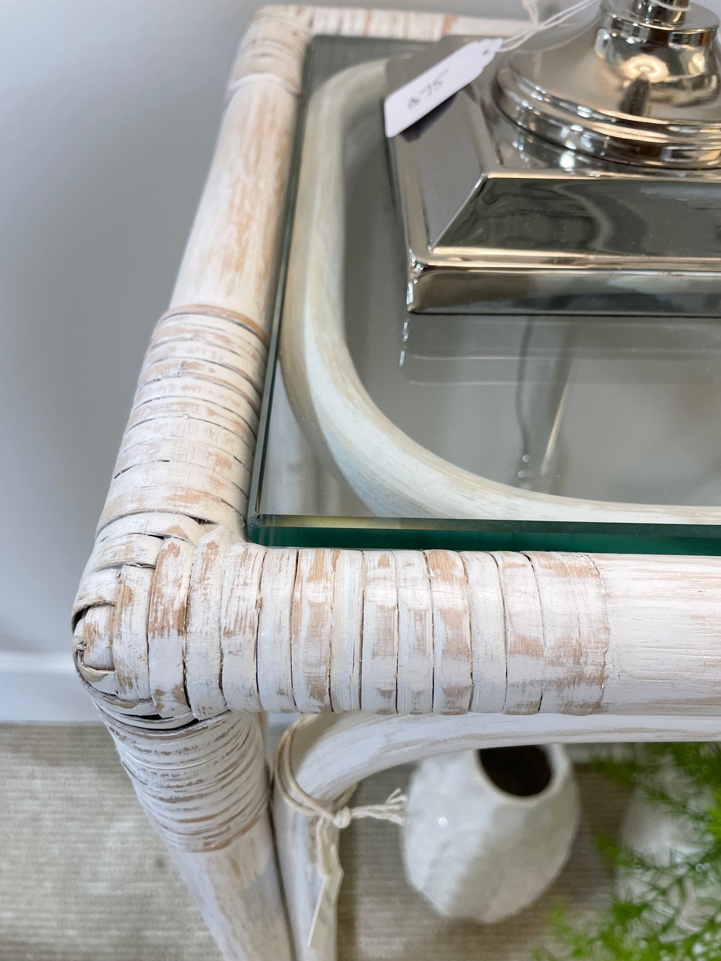 White washed bamboo console