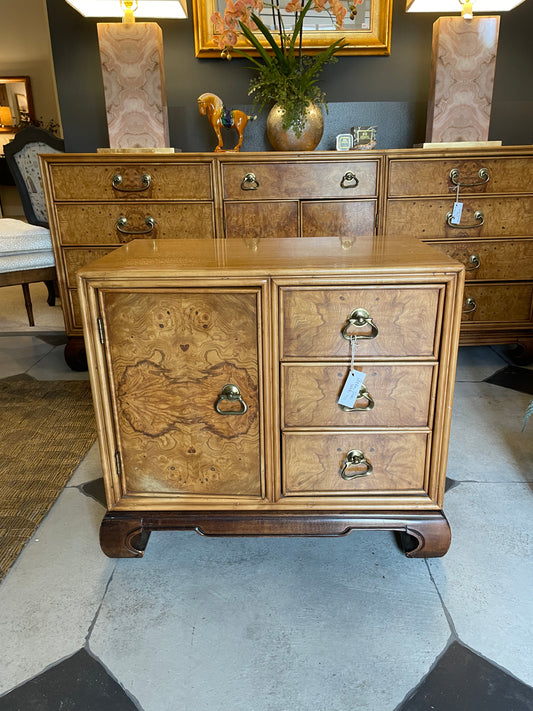Asian Chinoiserie Burlwood side chest by American of Martinsville