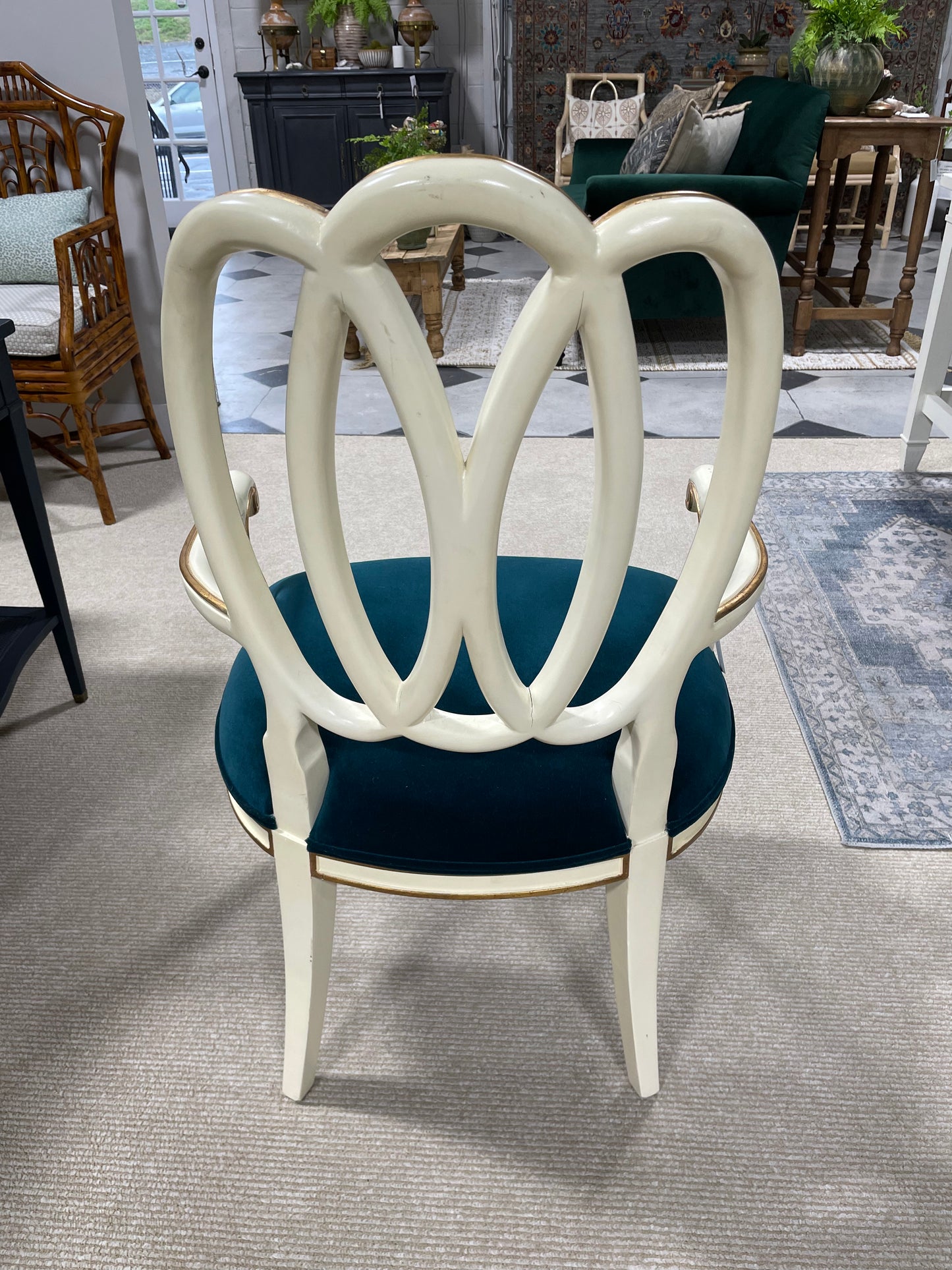 Peacock velvet arm chair